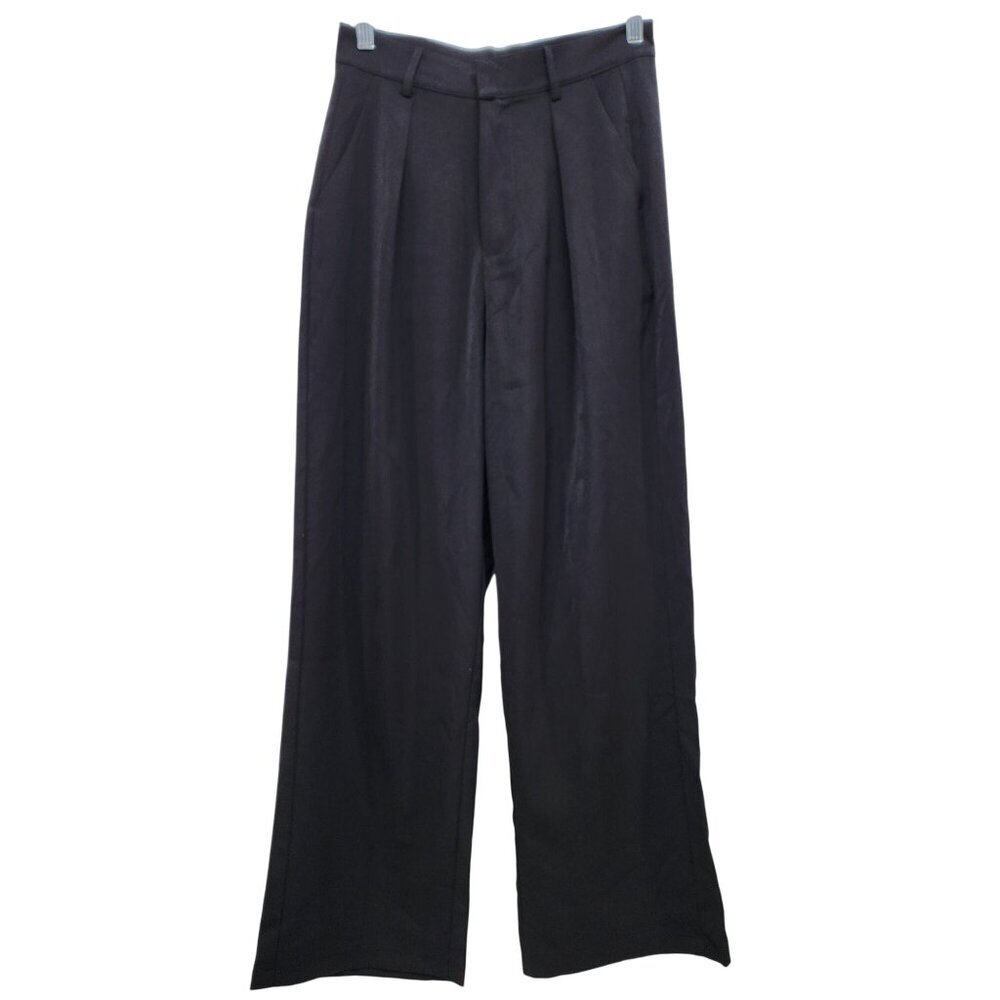 Black Wide-Leg High-Waisted Womens dress Pants Size Small With Pleats & Zip Clos